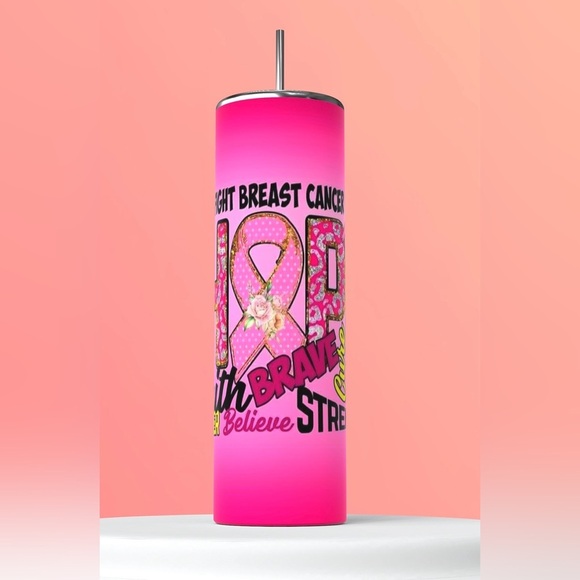 Breast Cancer Hope Faith Strength Fight 20 Ounce Skinny Tumbler - Picture 3 of 7